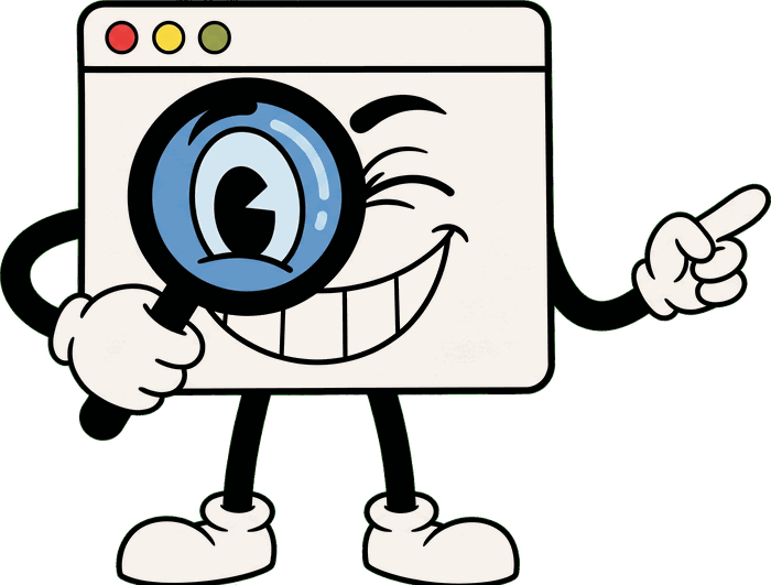 Caricatura: la web buscando con una lupa enorme